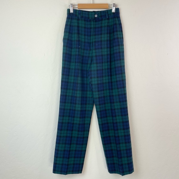 Pendleton Vintage 1980’s Black Watch Tartan Plaid Pleated Trouser Pants Size 4 - Picture 3 of 16